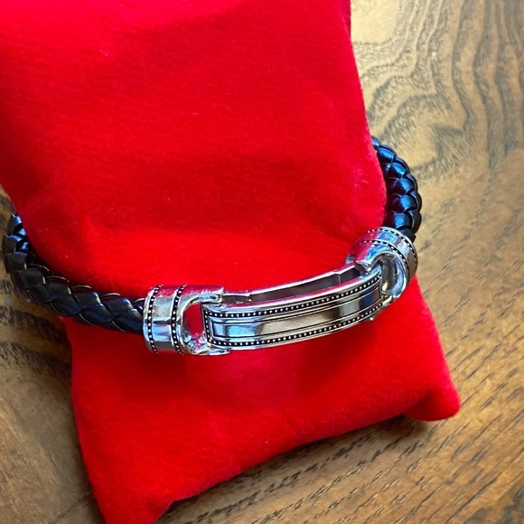 Stylish 925 Sterling Silver Leather Bracelet - Picture 14 of 14